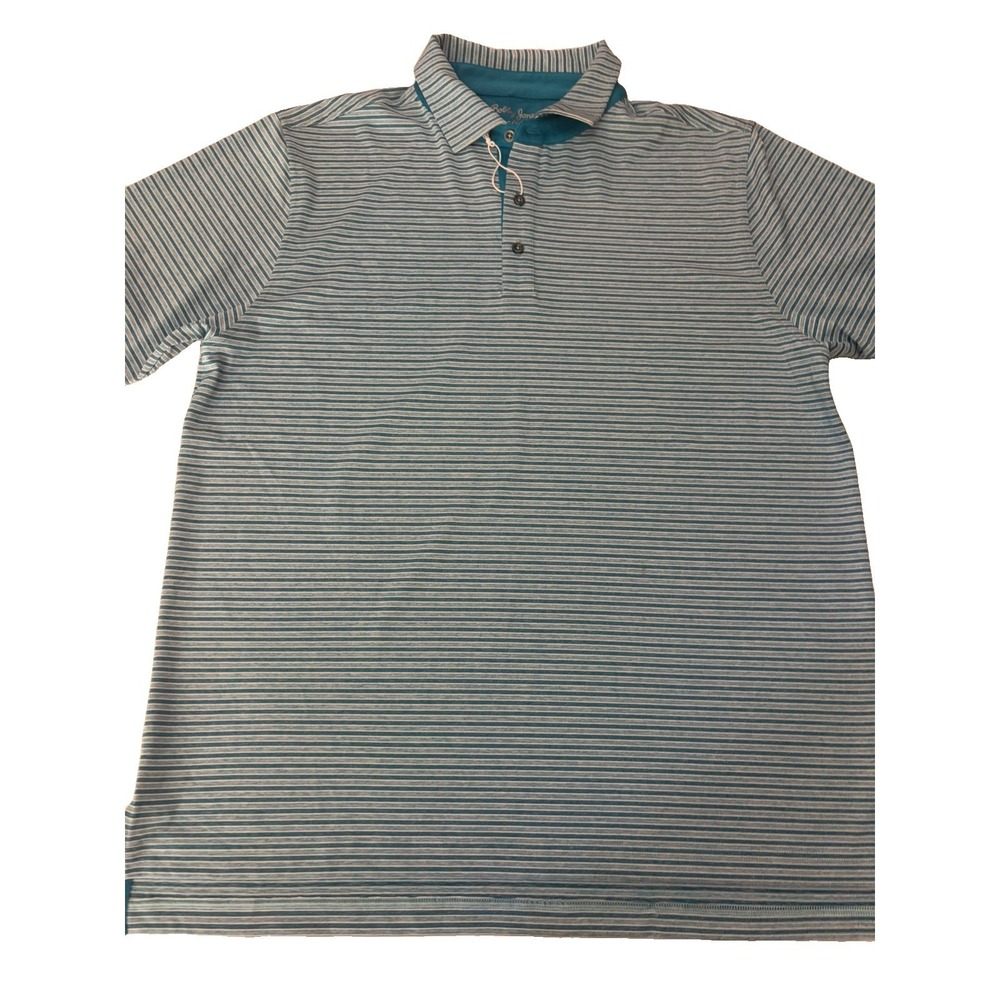 Bobby Jones Polo Shirt Mens XLarge Blue Striped Short Sleeve X-h2o Golf Stretch